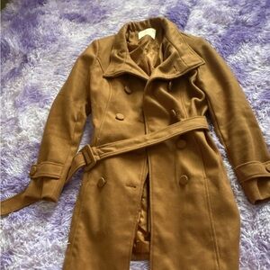 Classic Camel Double-Breasted Belted Trench Coat